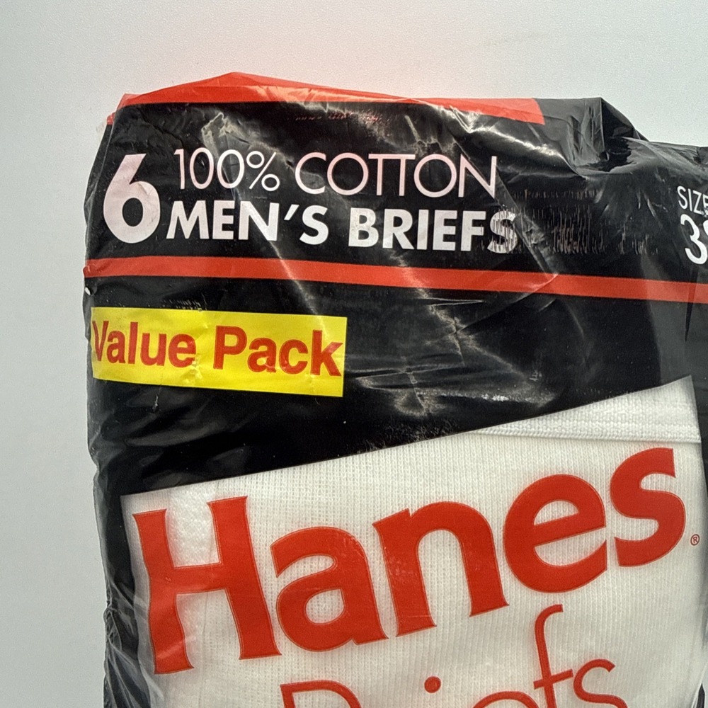 Vtg Hanes Men's White Briefs Pack Of 6 Size 38 1994 100 % Cotton Preshrunk NOS - Picture 2 of 8